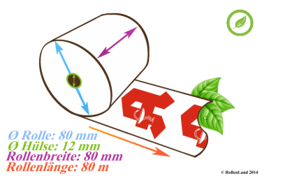 40 thermische rollen 80x80x12, 80 m, zonder bisfenol-A (BPA), met rode apotheek "A".