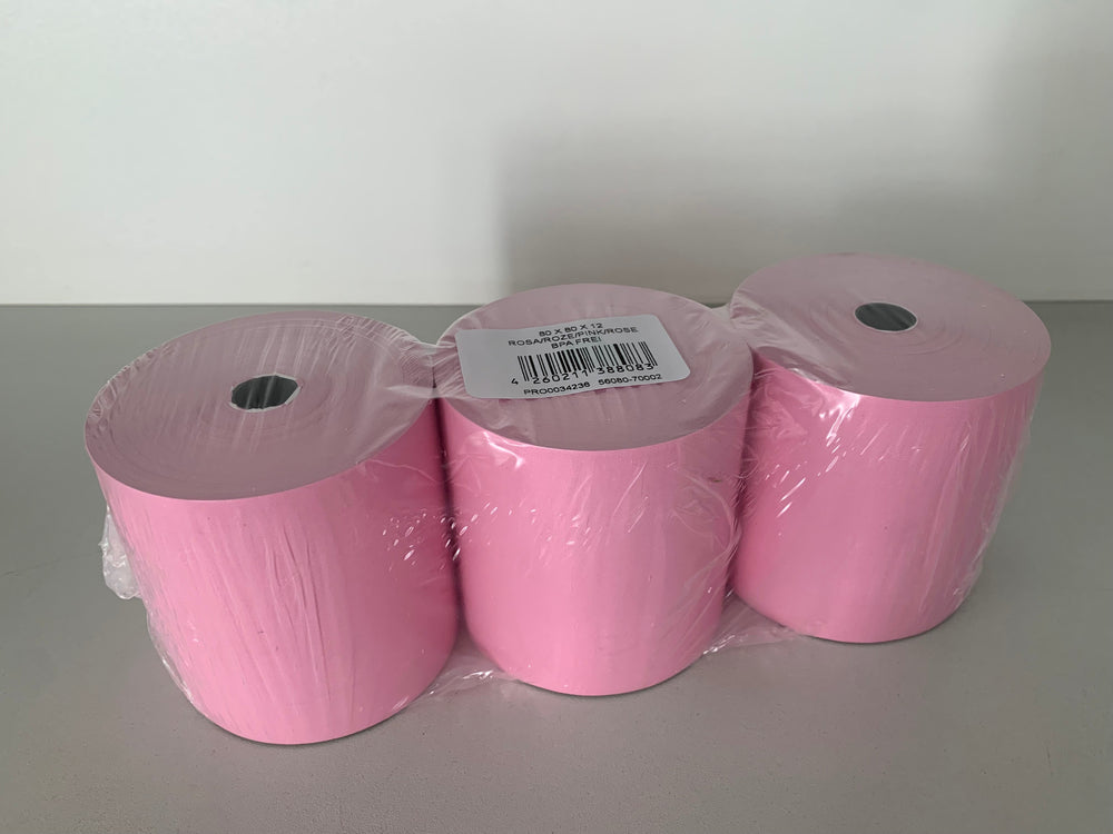 30 Gekleurde thermische rollen 80x80x12, 78 m, 55 g, zonder bisfenol-A (BPA), roze