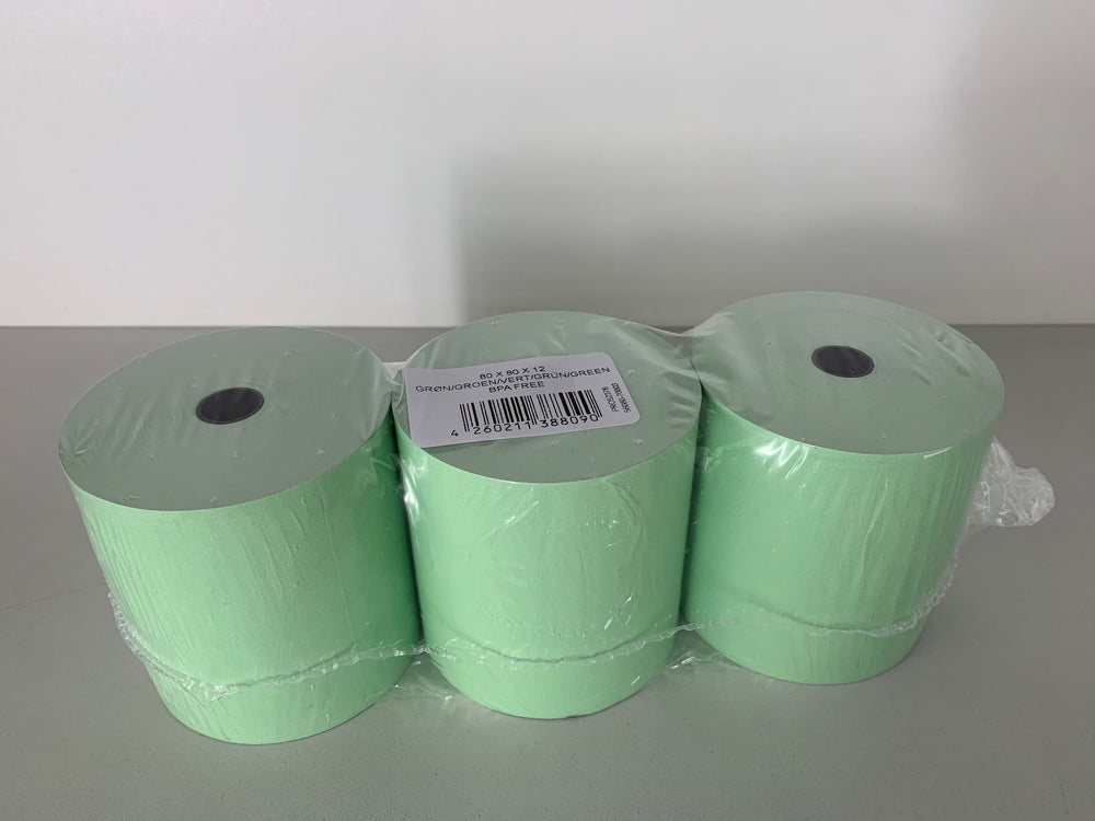 30 Gekleurde thermische rollen 80x80x12, 78 m, 55 g, zonder bisfenol-A (BPA), groen