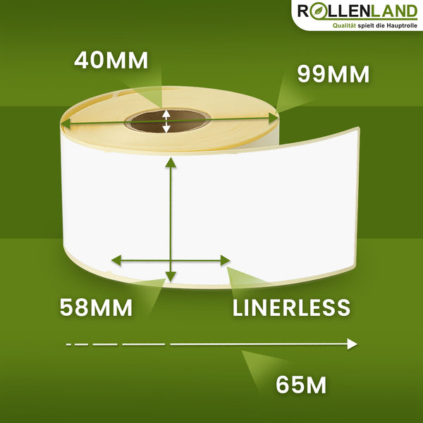 Thermische etiketten Linerless 58x99x40, 65 m, 24 rollen
