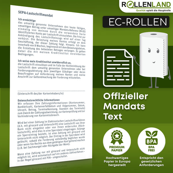 50 EG-rollen 57x36x12, 15 m, met SEPA-domiciliëringsopdruk zonder fenol