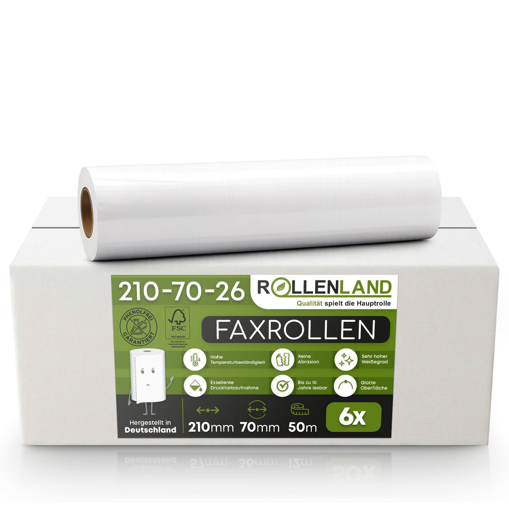 6 faxrollen 210x70x26, 50 m, zonder Bisfenol-A (BPA)