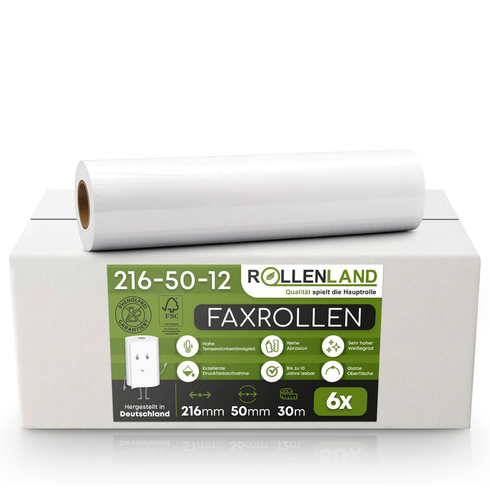 6 faxrollen 216x50x12, 30 m, zonder Bisfenol-A (BPA)