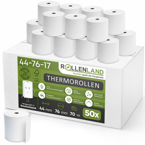 50 thermische rollen 44x76x17, 70 m, zonder bisfenol-A (BPA)