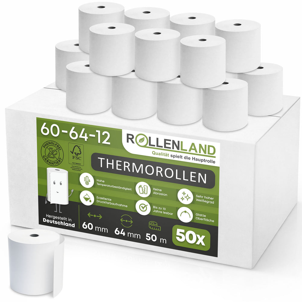 50 thermische rollen 60x64x12, 50 m, zonder bisfenol-A (BPA)