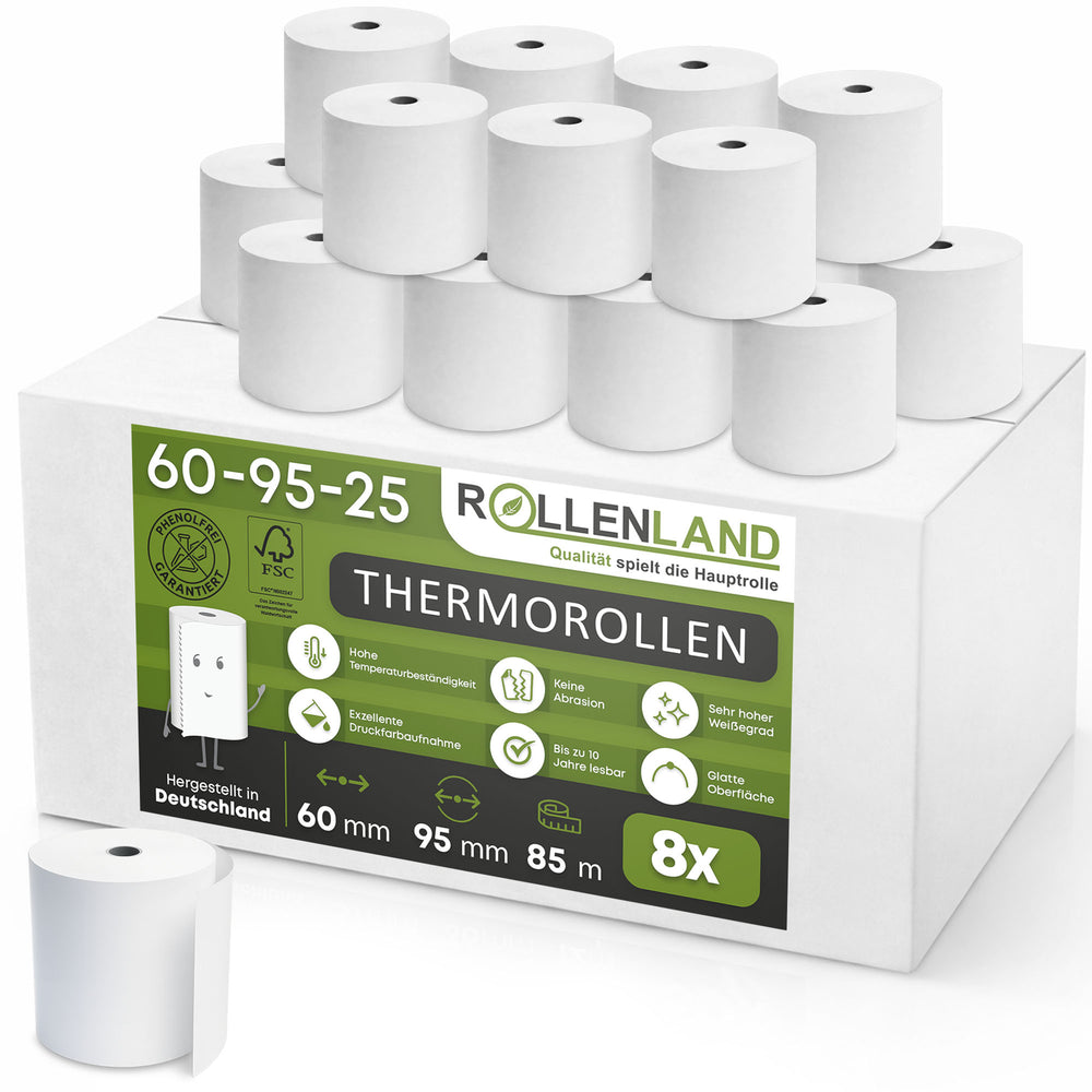 8 thermische rollen 60x95x25, 85 m, zonder Bisfenol-A (BPA)