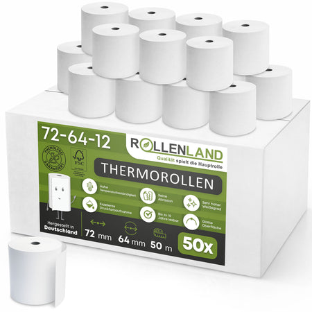 50 thermische rollen 72x64x12, 50 m, zonder bisfenol-A (BPA)