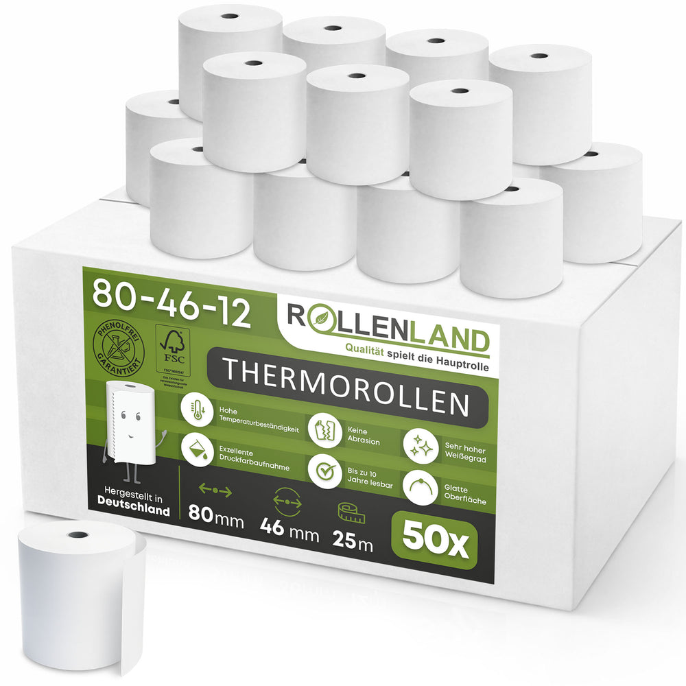 50 thermische rollen 80x46x12, 25 m, zonder Bisfenol-A (BPA), 48g/m²