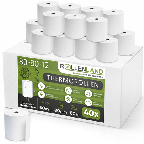 Doos met 40 thermische rollen 80x80x12, 80 m zonder Bisfenol-A (BPA)